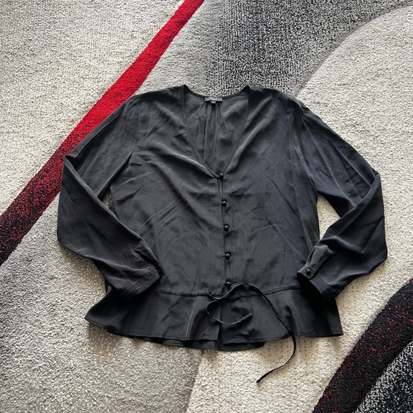 Rails Black Silk Beaux Peplum Long Sleeve Blouse - Picture 1 of 4